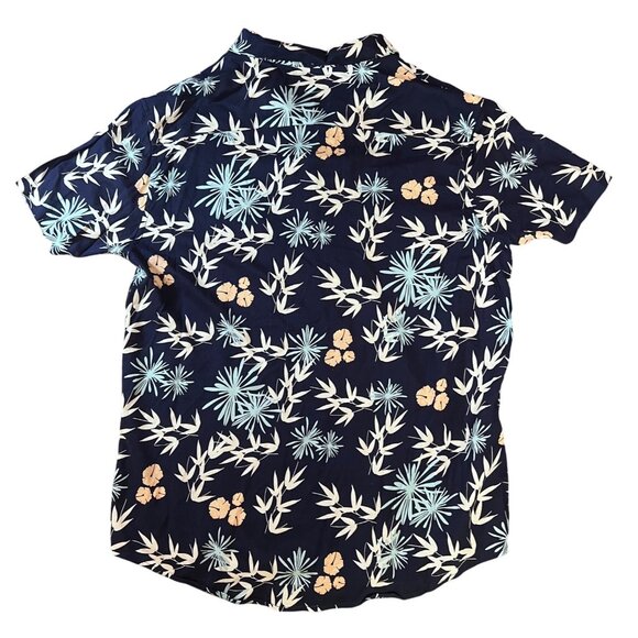 Free Planet Mens XL Navy Floral Hawaiian Short Sleeve Button-Up Shirt - Picture 3 of 7